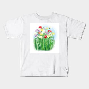 colorful spring flowers - freesia with greenery Kids T-Shirt